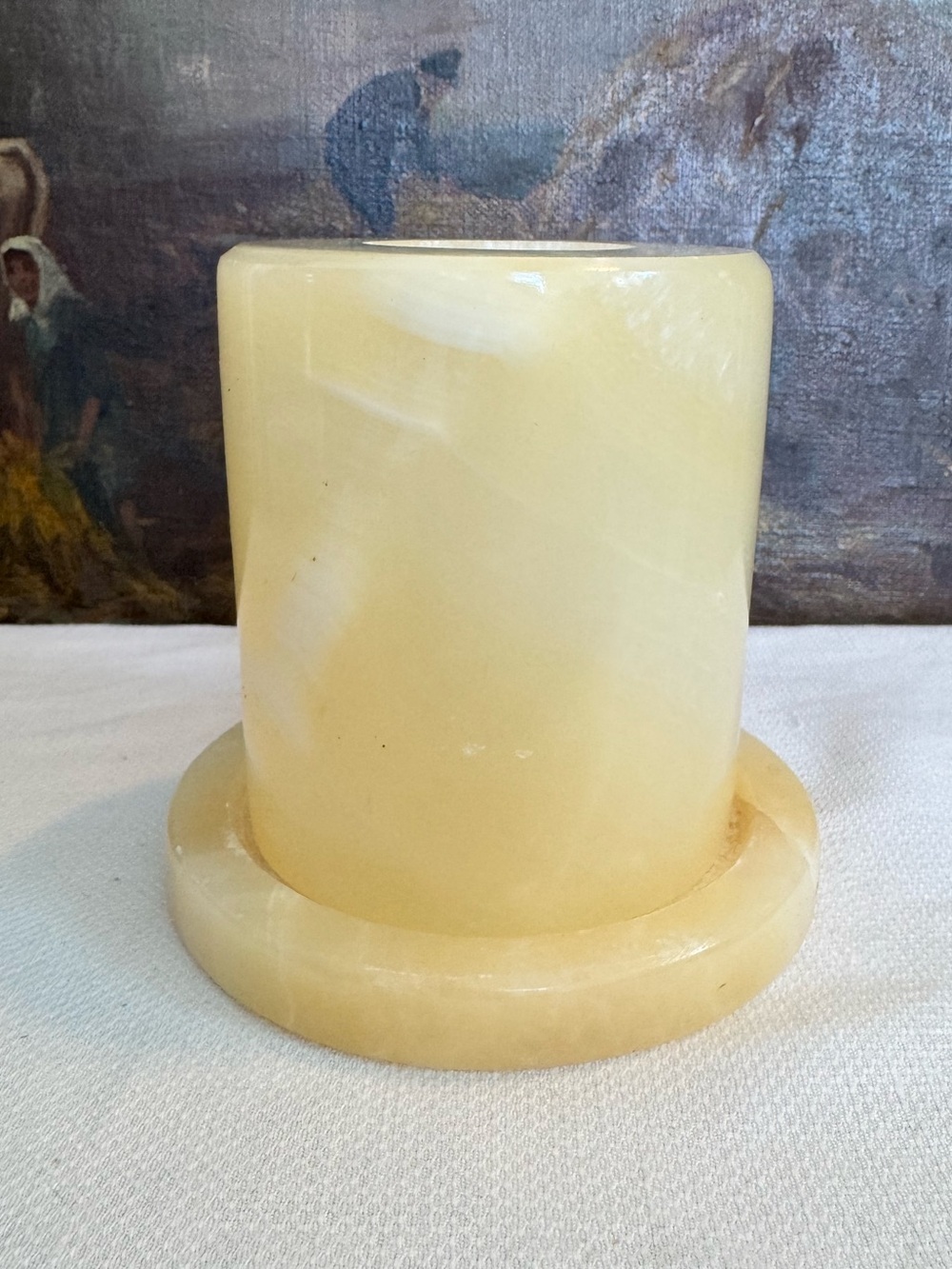 Alabaster candle holder with integrated base